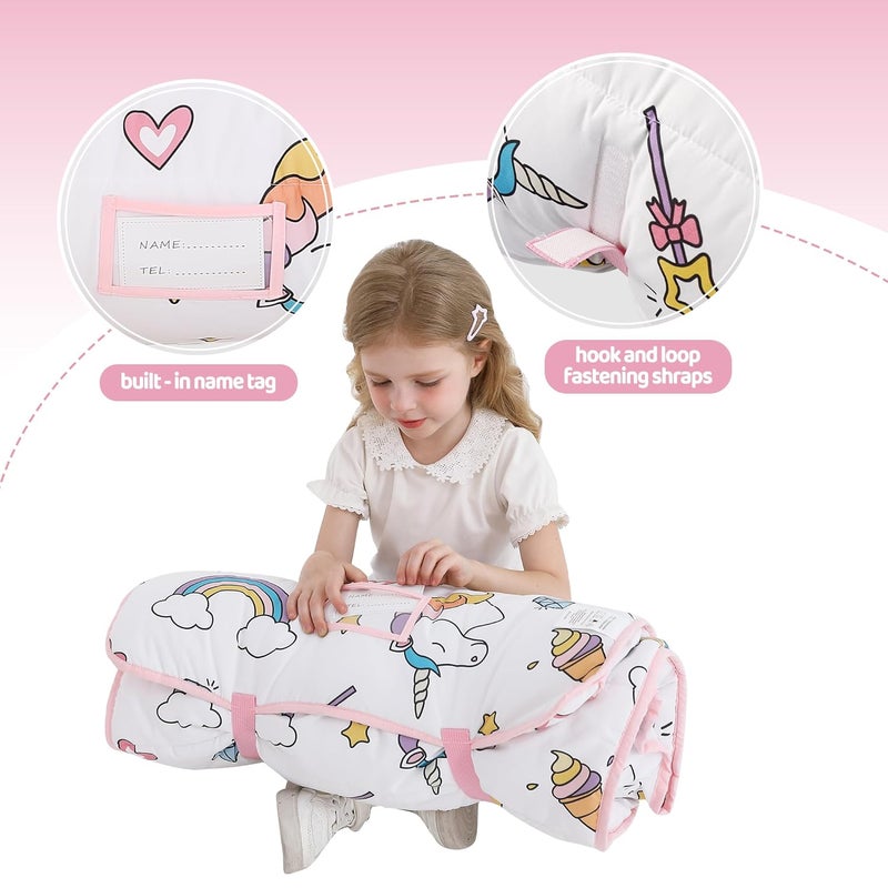 Viviland Toddler Kid Nap Mat for Preschool, White Unicorn Slumber Bag, Daycare Sleeping Bag with Pillow and Blanket, Kindergarten Sleep Mat - Image 4